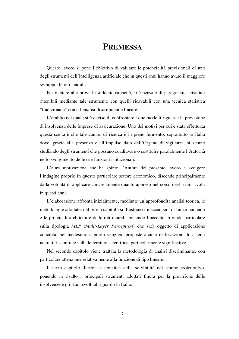 Anteprima della tesi: Applicazioni statistiche delle reti neurali alle insolvenze delle compagnie di assicurazione, Pagina 3