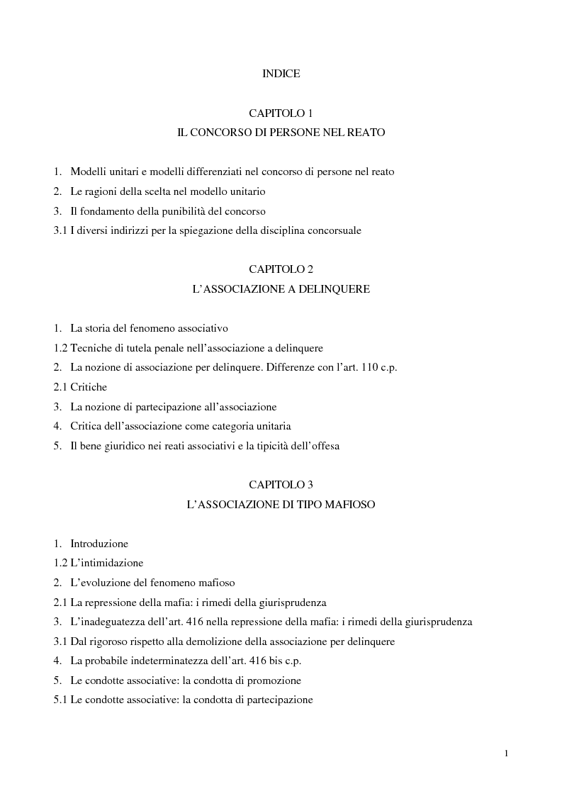 Indice della tesi: Il concorso esterno all'associazione mafiosa, Pagina 1