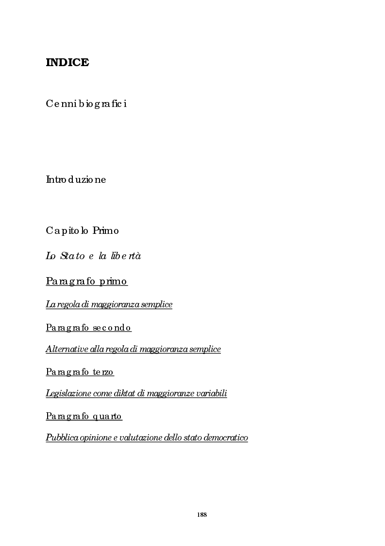 Indice della tesi: L'idea di uno stato privo di coercizioni nella filosofia del diritto di Bruno Leoni, Pagina 1