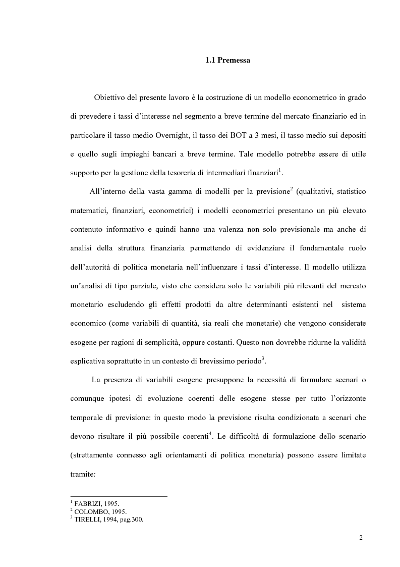 Anteprima della tesi: Un modello econometrico per l'analisi e la previsione dei tassi d'interesse nel mercato monetario, Pagina 6