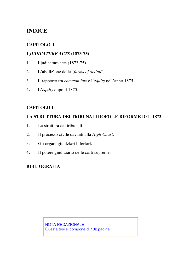 Indice della tesi: La riforma dell'ordinamento giudiziario nell'Inghilterra di fine '800, Pagina 1
