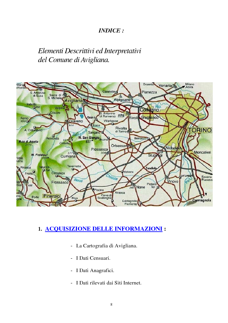 Indice della tesi: Il Piano Regolatore Generale di Avigliana (To). Esame della sua formazione, Pagina 1