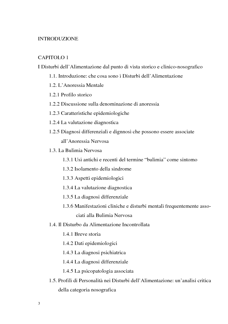 Indice della tesi: I disturbi dell'alimentazione in adolescenza, Pagina 1