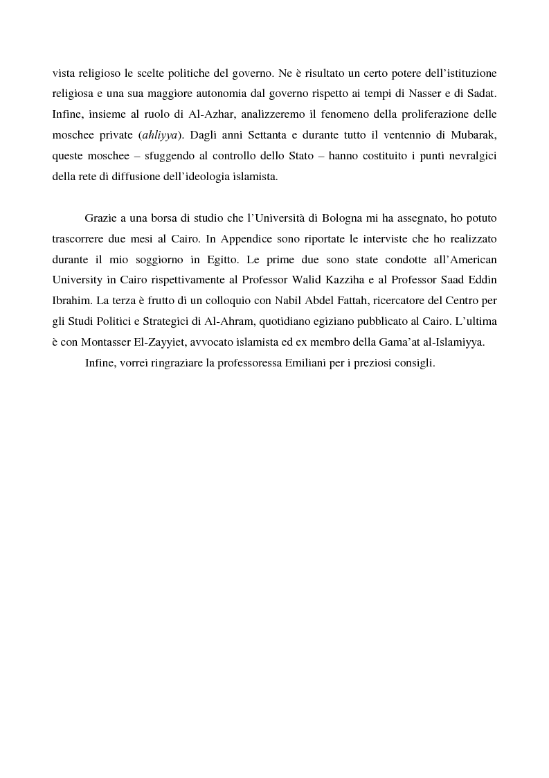 Anteprima della tesi: I movimenti islamisti egiziani e la presidenza Mubarak, Pagina 6