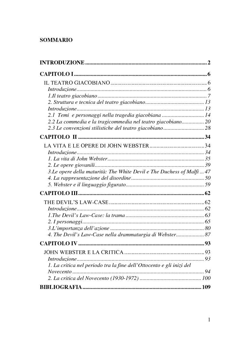 Indice della tesi: The Devil's Law-Case: la tragicommedia nel teatro di John Webster, Pagina 1