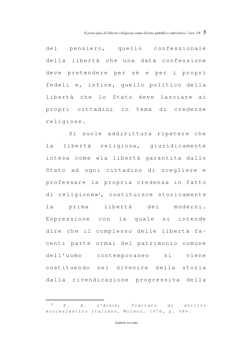 Anteprima della tesi: La libertà religiosa negli articoli 19 e 21 della Costituzione italiana, Pagina 2