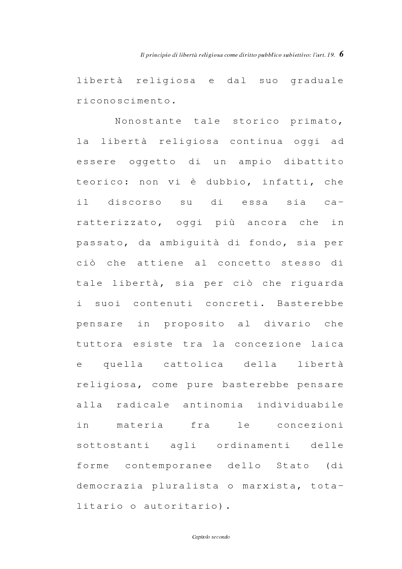 Anteprima della tesi: La libertà religiosa negli articoli 19 e 21 della Costituzione italiana, Pagina 3