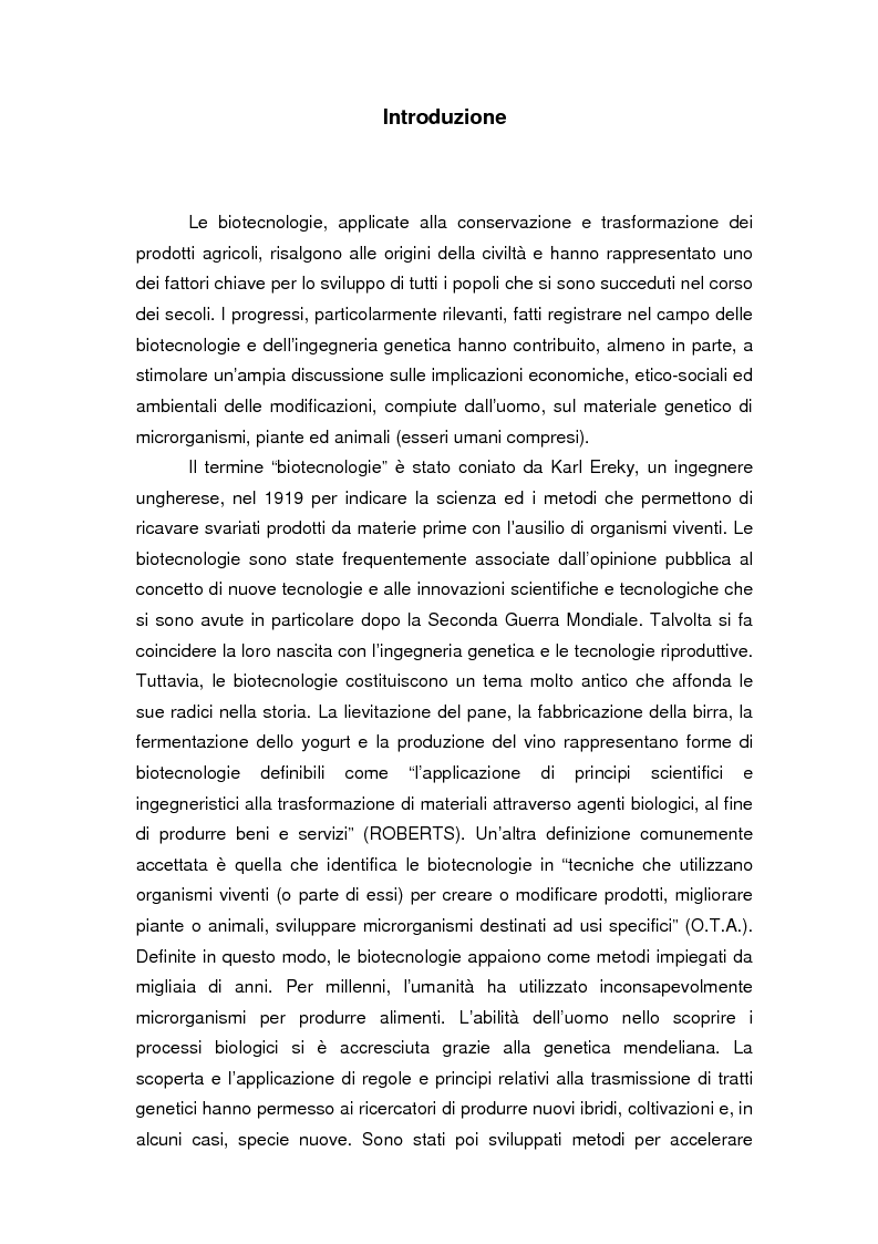 Anteprima della tesi: Biotecnologie e agribusiness: aspetti giuridici, economici e sociali, Pagina 4