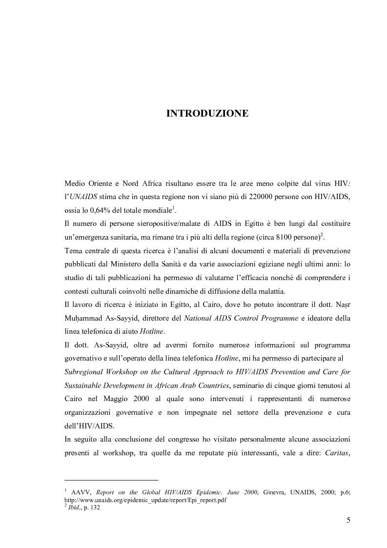 Anteprima della tesi: Hiv e Aids in Egitto: materiali per la prevenzione. Un approccio culturale, Pagina 5