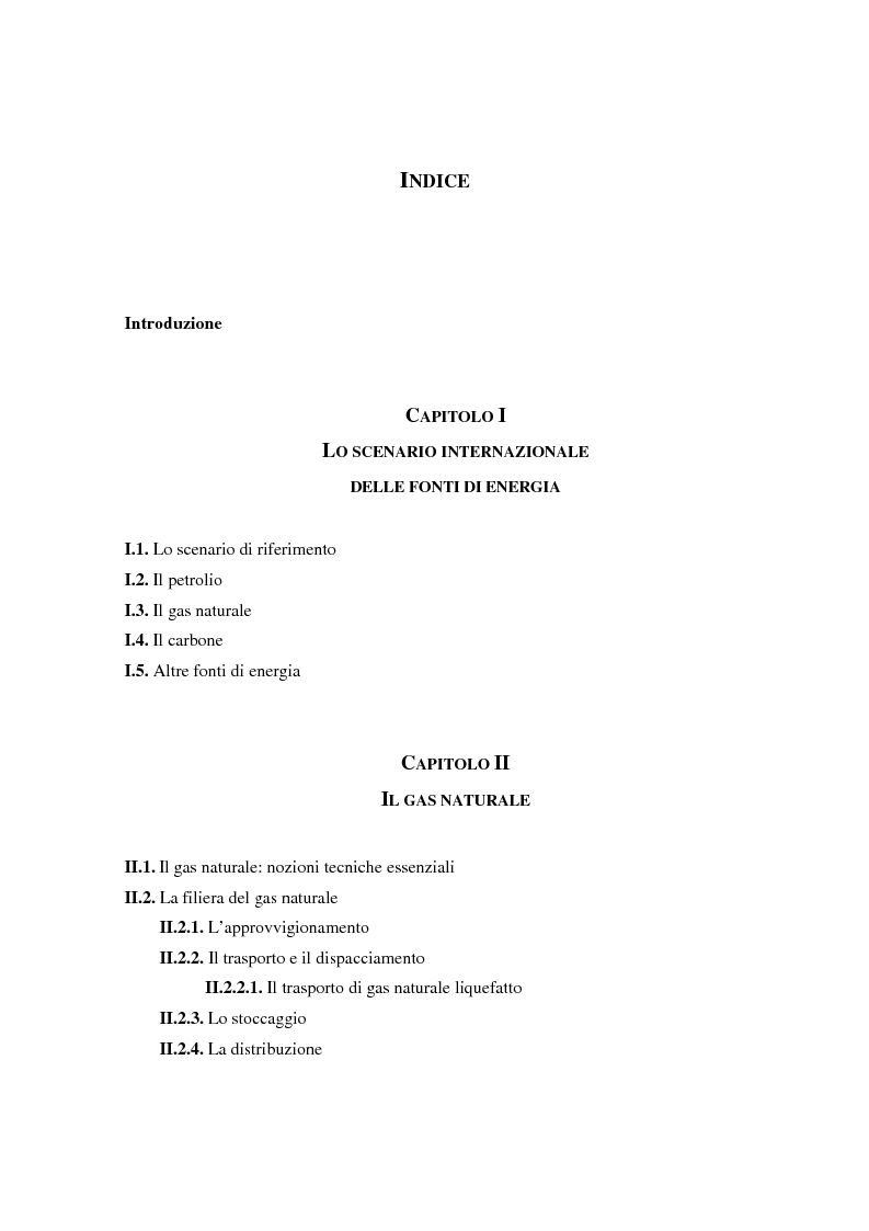 Indice della tesi: Ruolo del gas naturale e fonti di approvvigionamento per l'Italia, Pagina 1