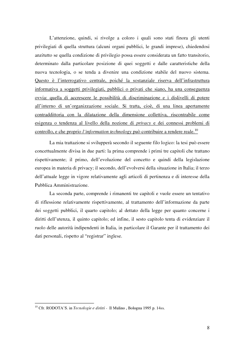 Anteprima della tesi: La tutela della privacy nella pubblica amministrazione, Pagina 7