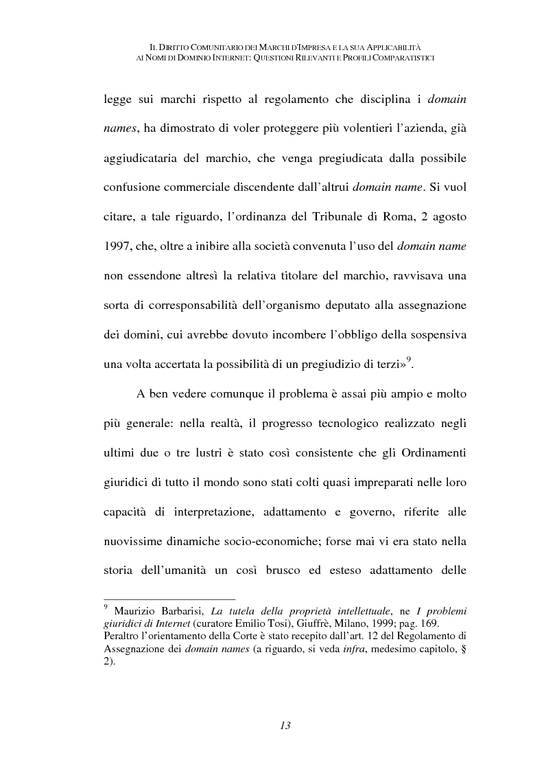 Anteprima della tesi: Il diritto comunitario dei marchi d'impresa e la sua applicabilità ai nomi di dominio internet: questioni rilevanti e profili comparatistici, Pagina 10