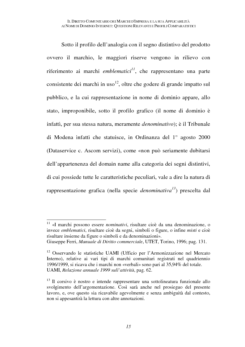 Anteprima della tesi: Il diritto comunitario dei marchi d'impresa e la sua applicabilità ai nomi di dominio internet: questioni rilevanti e profili comparatistici, Pagina 12