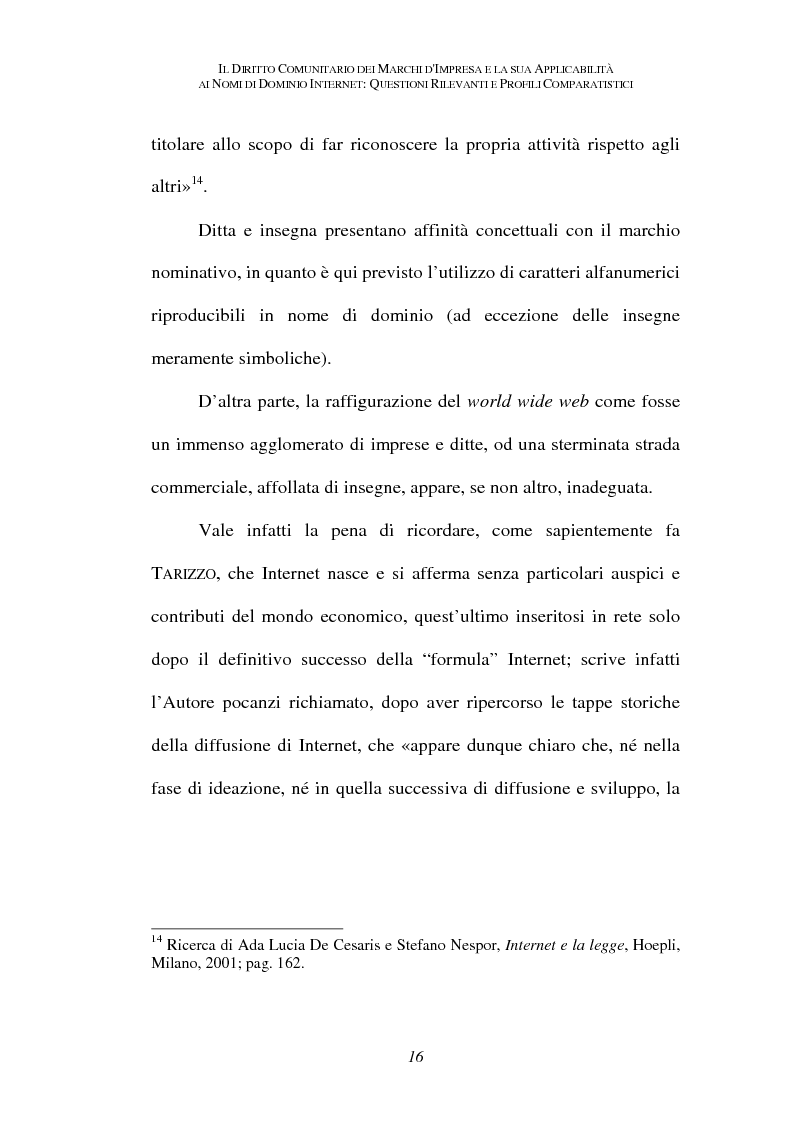 Anteprima della tesi: Il diritto comunitario dei marchi d'impresa e la sua applicabilità ai nomi di dominio internet: questioni rilevanti e profili comparatistici, Pagina 13