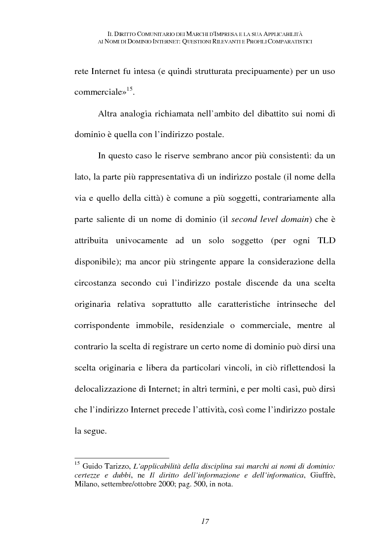 Anteprima della tesi: Il diritto comunitario dei marchi d'impresa e la sua applicabilità ai nomi di dominio internet: questioni rilevanti e profili comparatistici, Pagina 14