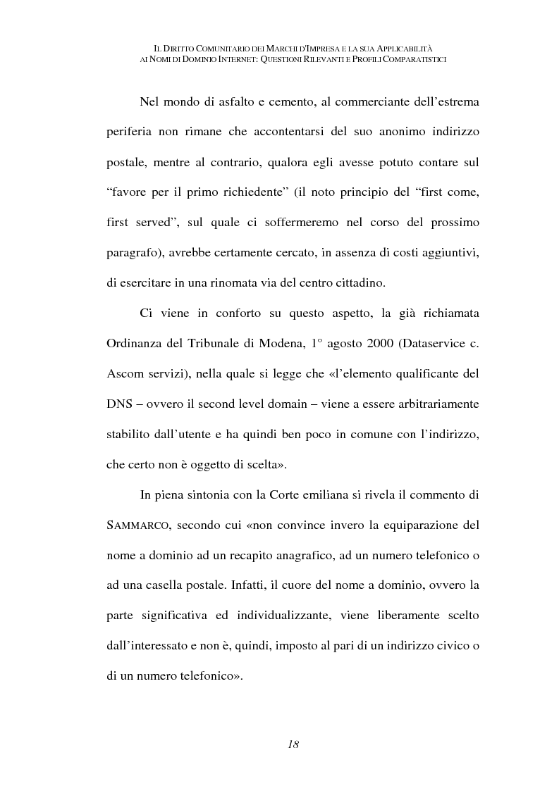Anteprima della tesi: Il diritto comunitario dei marchi d'impresa e la sua applicabilità ai nomi di dominio internet: questioni rilevanti e profili comparatistici, Pagina 15