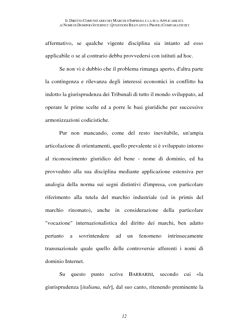 Anteprima della tesi: Il diritto comunitario dei marchi d'impresa e la sua applicabilità ai nomi di dominio internet: questioni rilevanti e profili comparatistici, Pagina 9