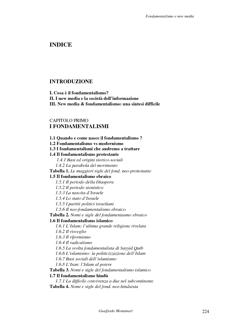 Indice della tesi: Fondamentalismo e new media. Un connubio impossibile?, Pagina 1