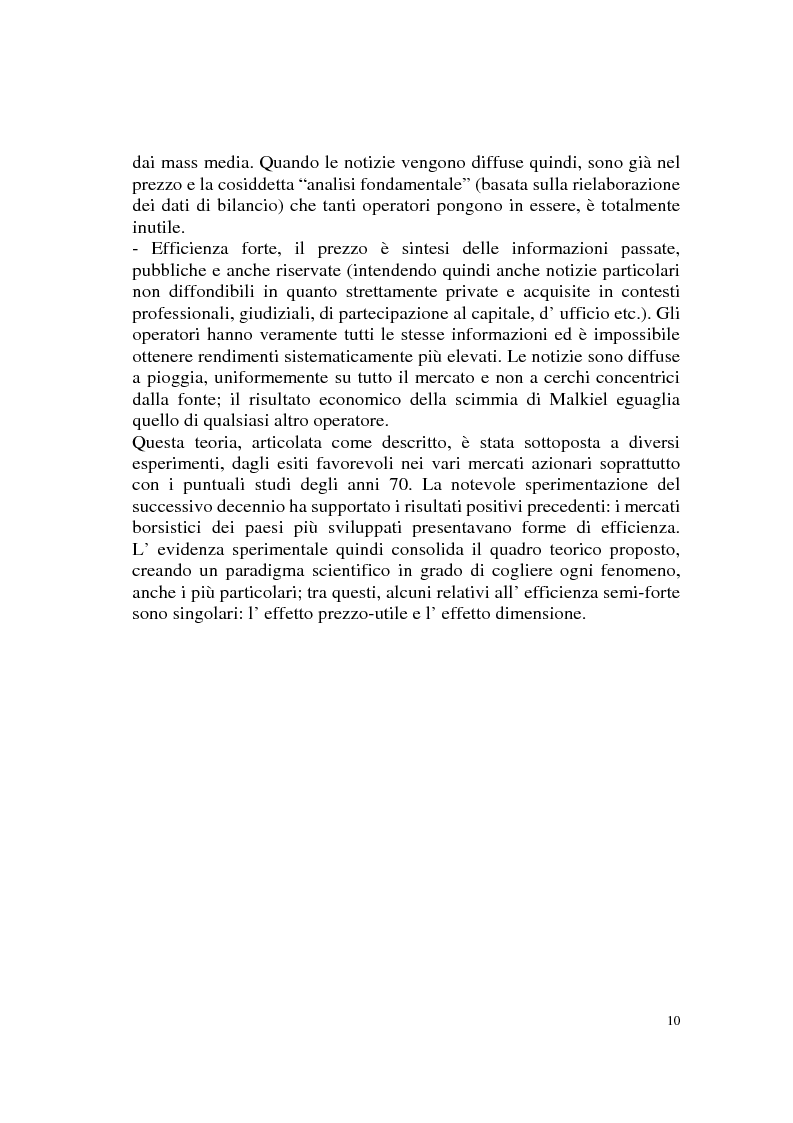 Anteprima della tesi: L'efficienza del mercato azionario italiano: il rapporto prezzo-utile e la capitalizzazione di borsa, Pagina 10