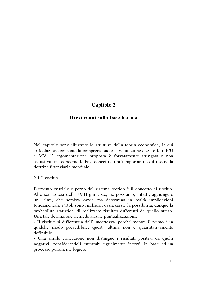 Anteprima della tesi: L'efficienza del mercato azionario italiano: il rapporto prezzo-utile e la capitalizzazione di borsa, Pagina 14