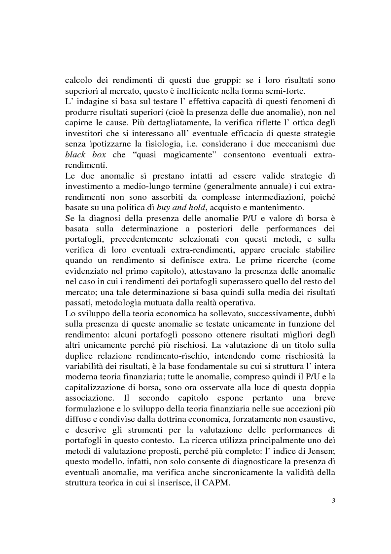 Anteprima della tesi: L'efficienza del mercato azionario italiano: il rapporto prezzo-utile e la capitalizzazione di borsa, Pagina 3