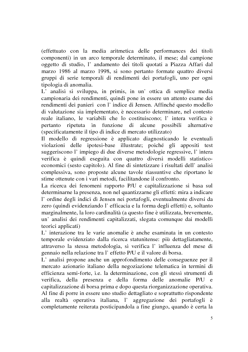Anteprima della tesi: L'efficienza del mercato azionario italiano: il rapporto prezzo-utile e la capitalizzazione di borsa, Pagina 5