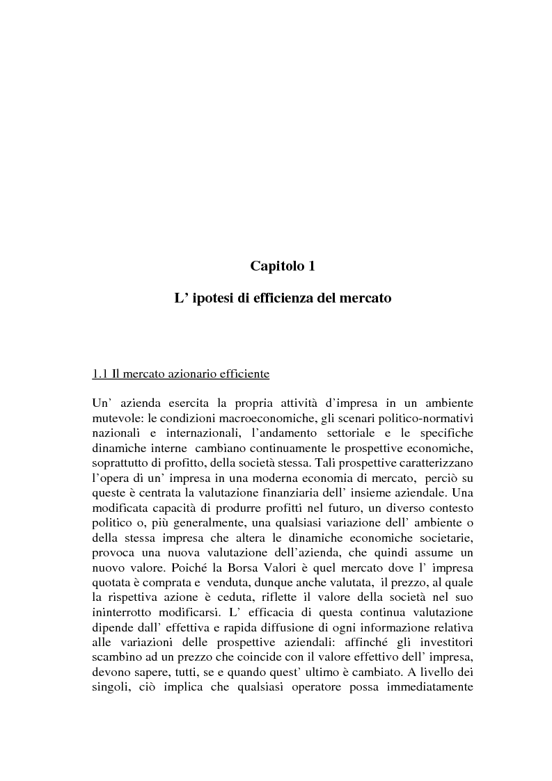 Anteprima della tesi: L'efficienza del mercato azionario italiano: il rapporto prezzo-utile e la capitalizzazione di borsa, Pagina 7