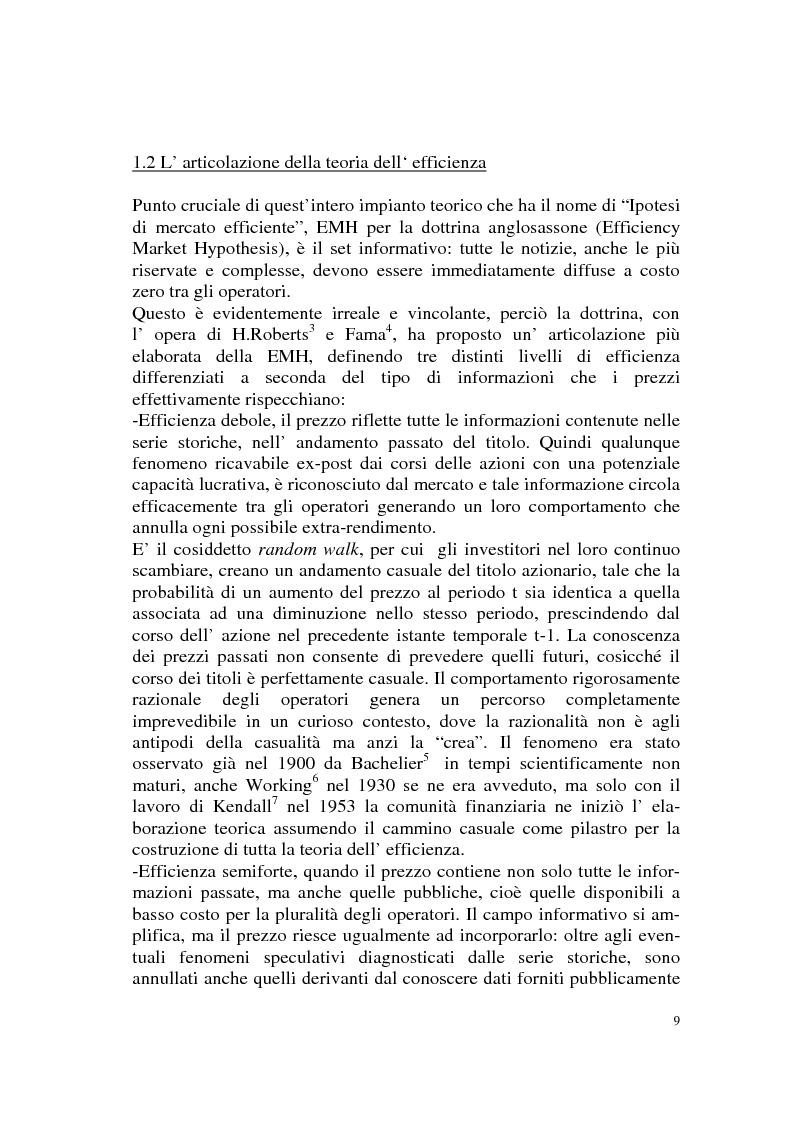 Anteprima della tesi: L'efficienza del mercato azionario italiano: il rapporto prezzo-utile e la capitalizzazione di borsa, Pagina 9