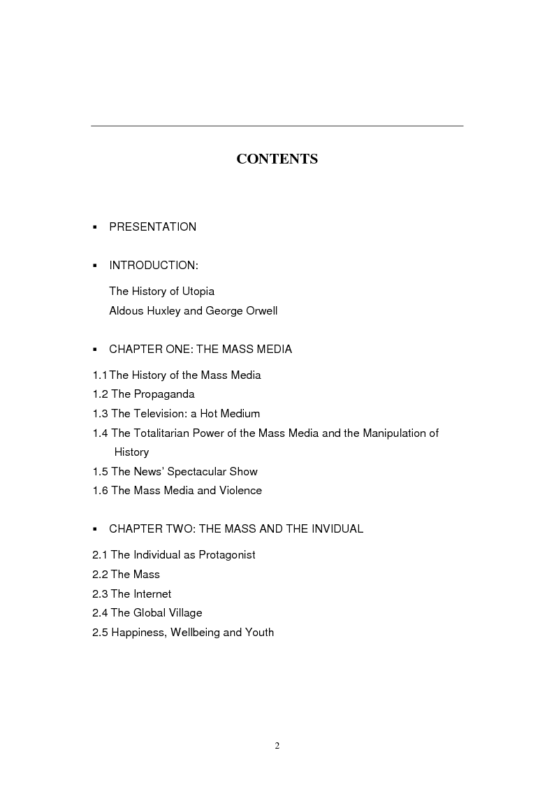 Indice della tesi: The Contemporary World Seen through the Dystopian Novels of Huxley and Orwell, Pagina 1