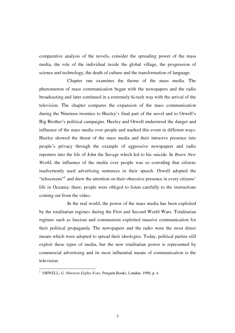 Anteprima della tesi: The Contemporary World Seen through the Dystopian Novels of Huxley and Orwell, Pagina 2