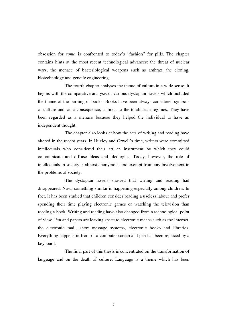 Anteprima della tesi: The Contemporary World Seen through the Dystopian Novels of Huxley and Orwell, Pagina 4