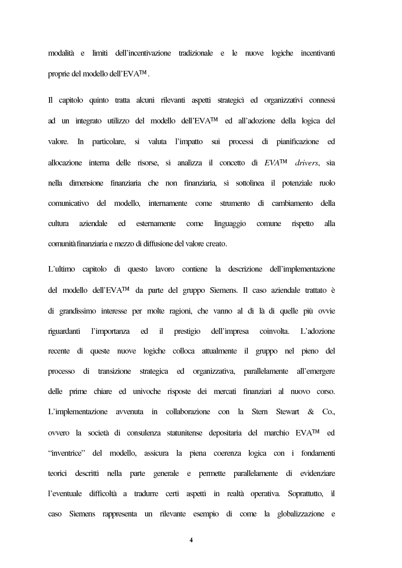 Anteprima della tesi: Il modello dell'Economic Value Added (EVA) e l'esperienza del gruppo Siemens, Pagina 4