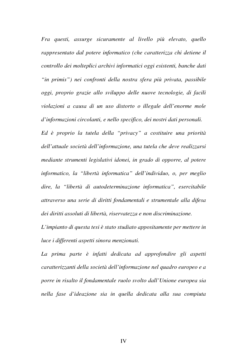 Anteprima della tesi: La società dell'informazione e la tutela della privacy nell'ordinamento internazionale e comunitario, Pagina 4