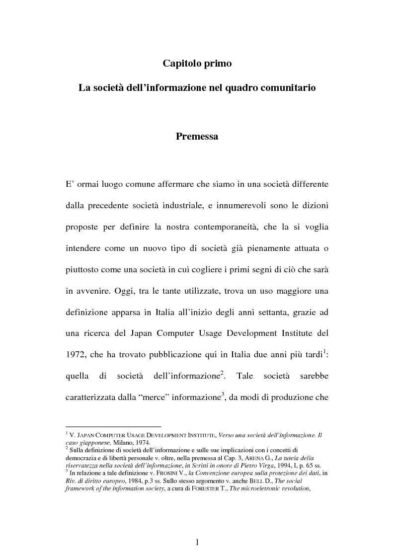 Anteprima della tesi: La società dell'informazione e la tutela della privacy nell'ordinamento internazionale e comunitario, Pagina 7