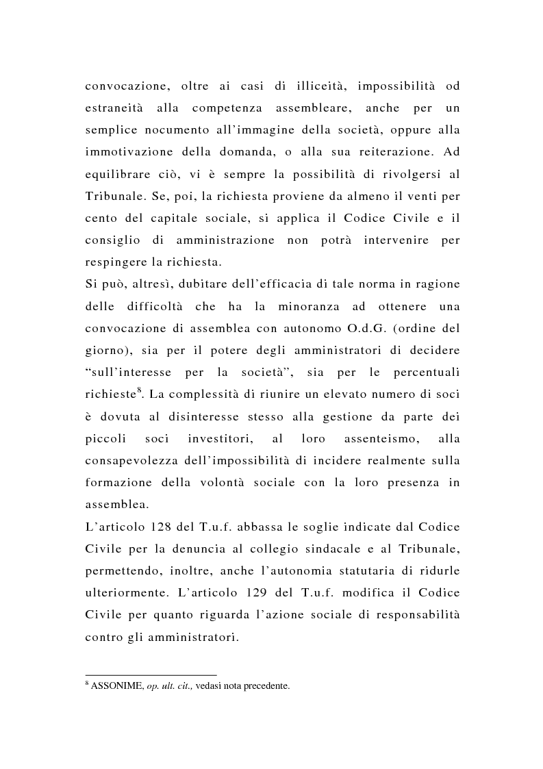 Anteprima della tesi: La tutela delle minoranze nelle società quotate a oltre tre anni dall'entrata in vigore del T.U.F., Pagina 10