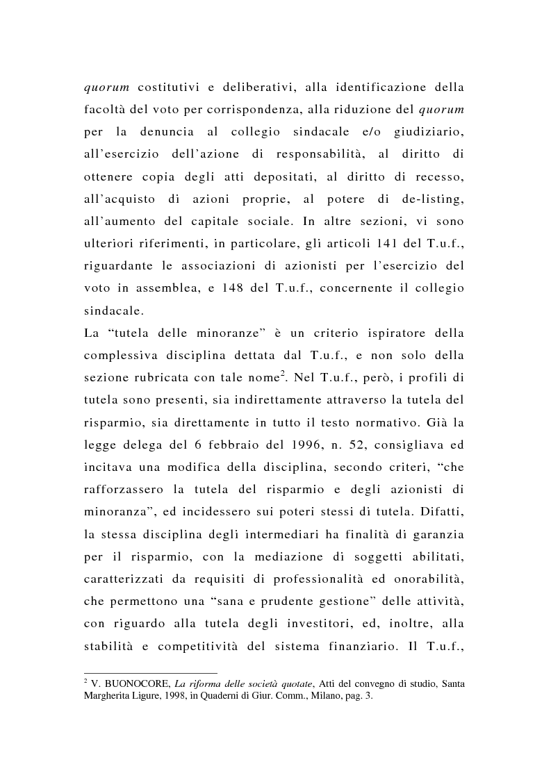 Anteprima della tesi: La tutela delle minoranze nelle società quotate a oltre tre anni dall'entrata in vigore del T.U.F., Pagina 5