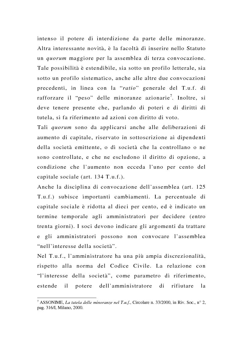 Anteprima della tesi: La tutela delle minoranze nelle società quotate a oltre tre anni dall'entrata in vigore del T.U.F., Pagina 9