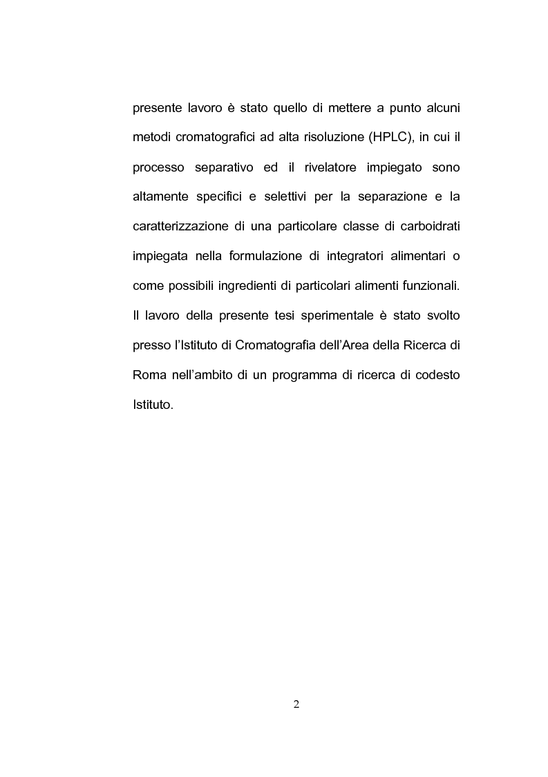 Anteprima della tesi: Separazione e caratterizzazione di FOS e fruttani impiegati nella preparazione di alimenti prebiotici e integratori alimentari, Pagina 2