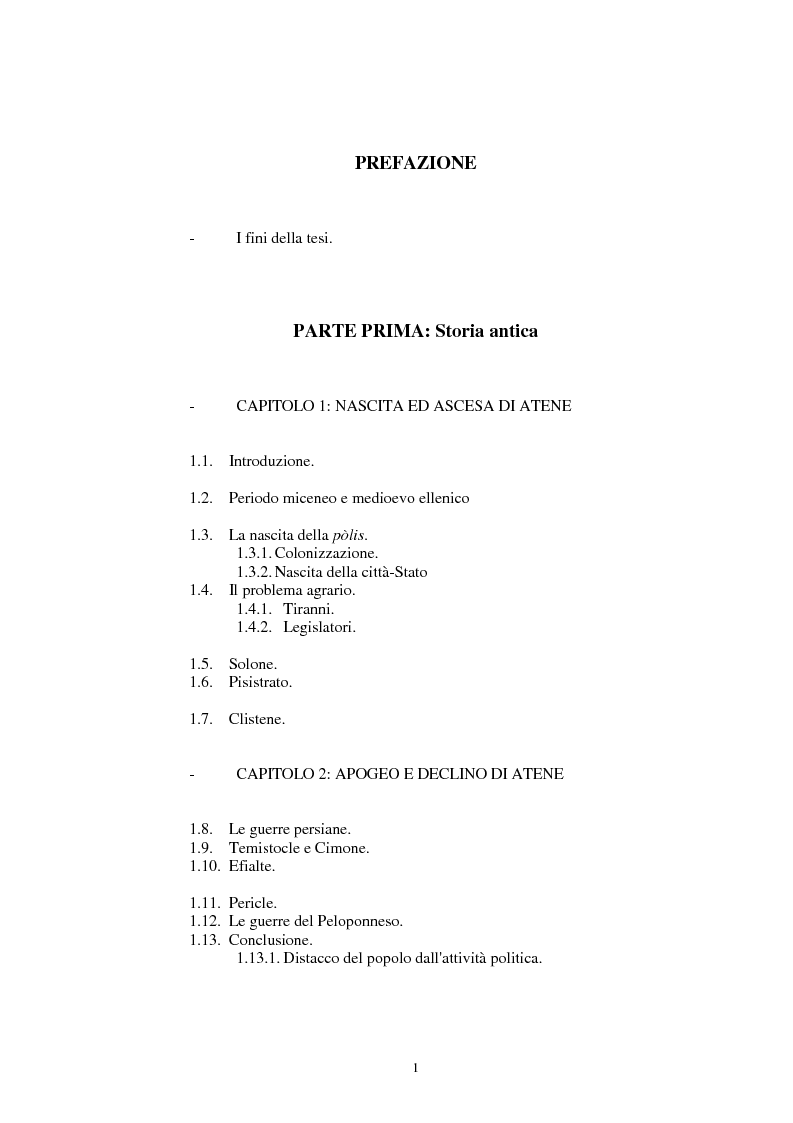 Indice della tesi: La democrazia ateniese. Un modello per la democrazia moderna, Pagina 1