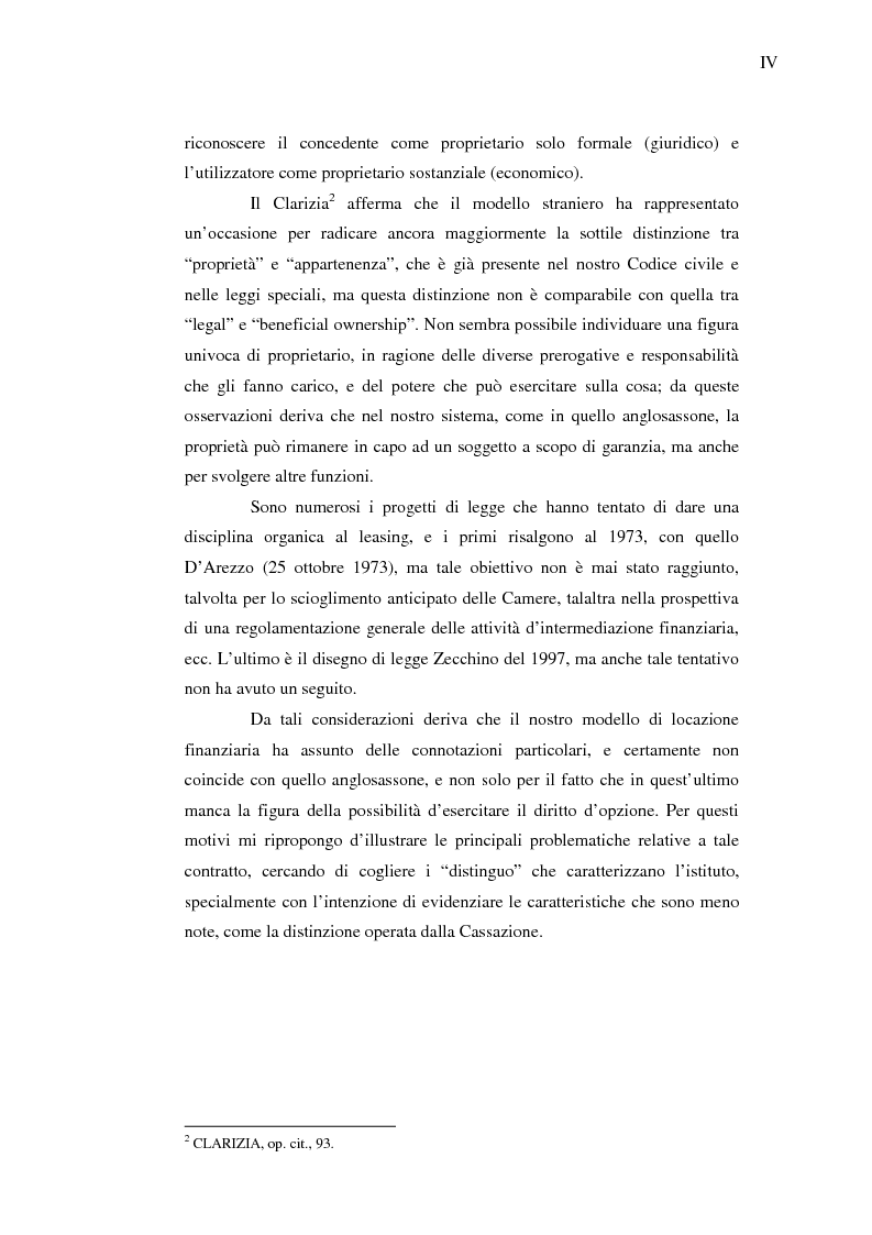 Anteprima della tesi: Costi e benefici secondo i differenti profili giuridici, contabili e tributari delle posizioni delle parti nei contratti di leasing, Pagina 4