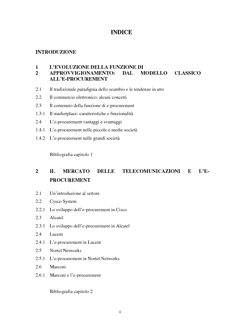 Indice della tesi: La gestione dell'e-procurement ed il ruolo delle banche, Pagina 1