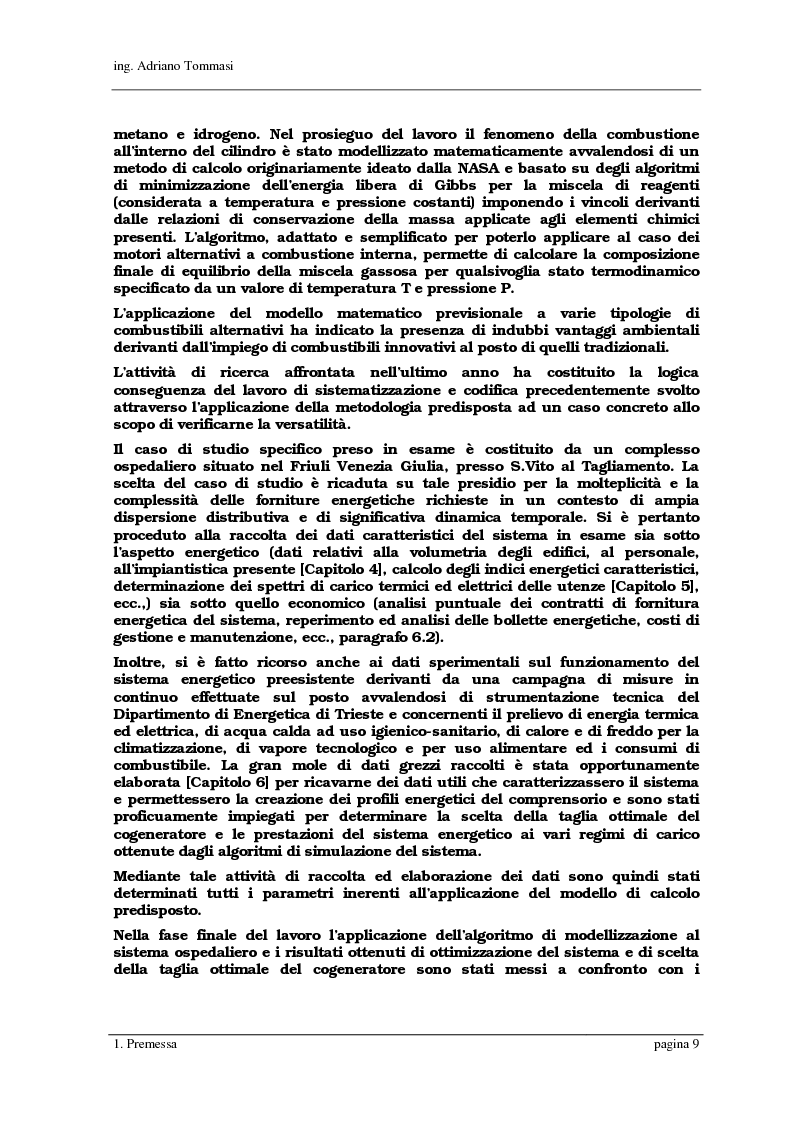 Anteprima della tesi: Formulazione e validazione di un programma di simulazione di un sistema cogenerativo a servizio di un presidio ospedaliero, Pagina 3