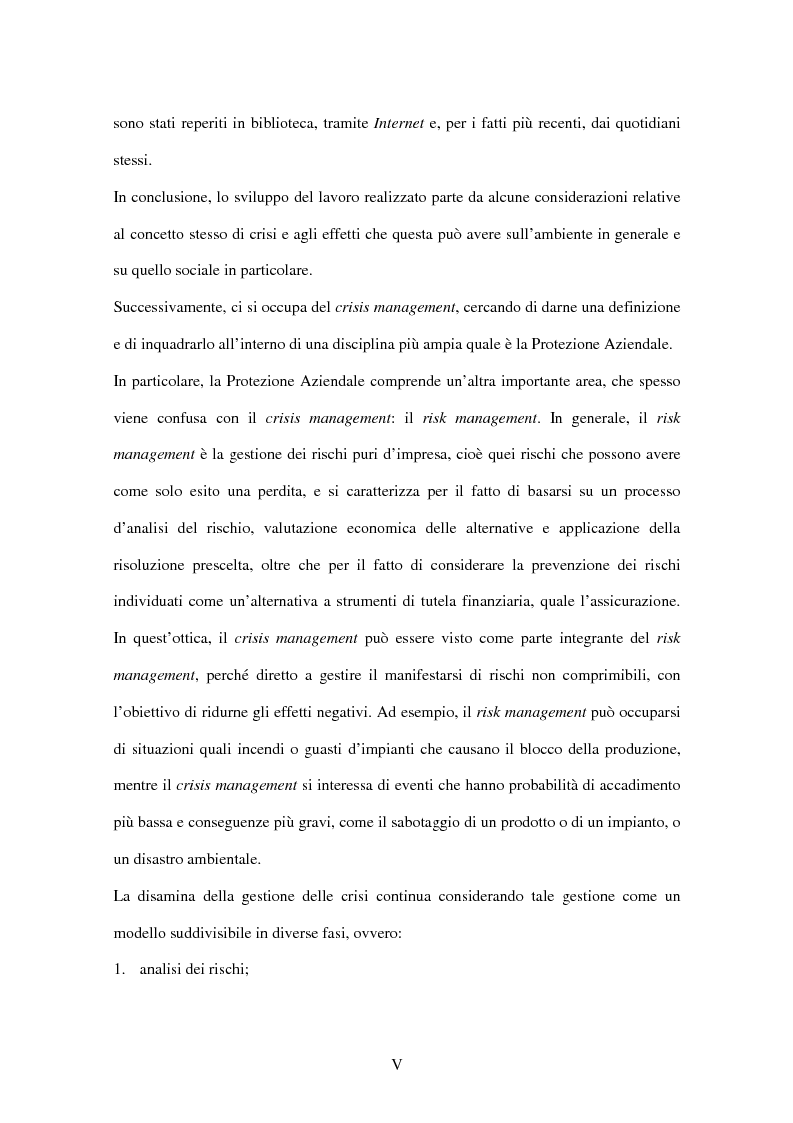 Anteprima della tesi: Crisis management: aspetti teorici e riflessioni su casi reali, Pagina 3