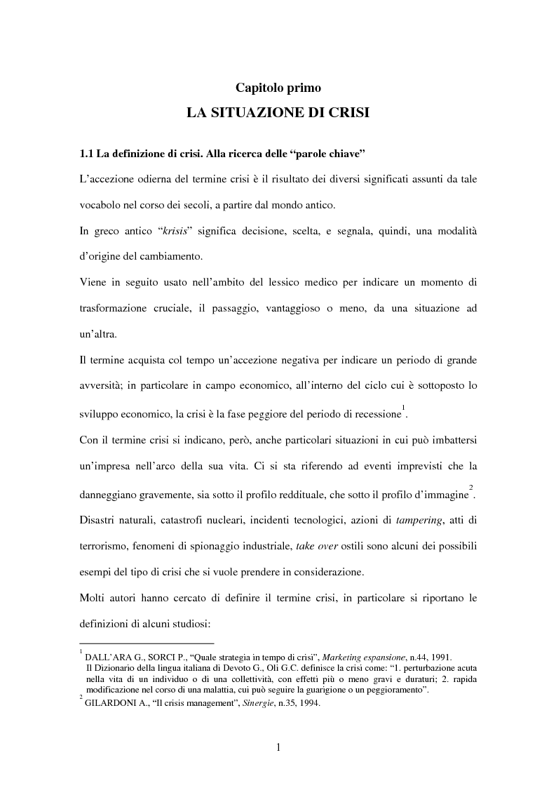 Anteprima della tesi: Crisis management: aspetti teorici e riflessioni su casi reali, Pagina 5