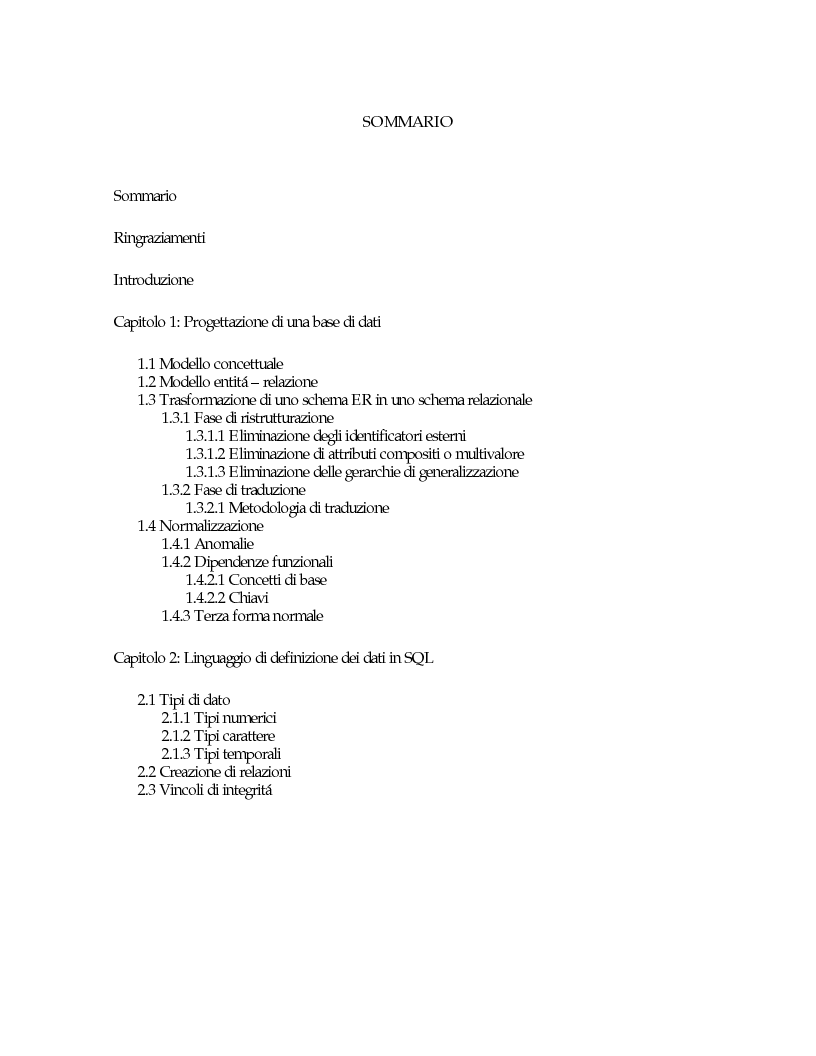 Indice della tesi: Progettazione di un data warehouse per aziende tessili, Pagina 1