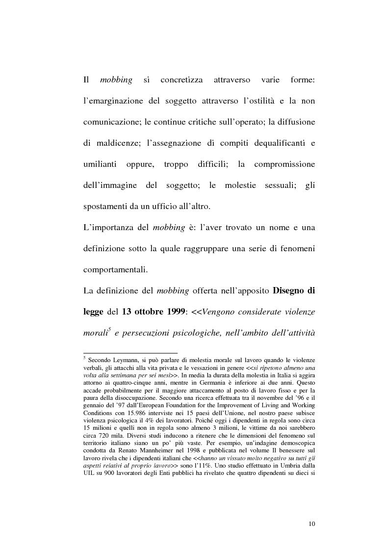 Anteprima della tesi: Il mobbing: concetto e fenomenologia giuridica, Pagina 10