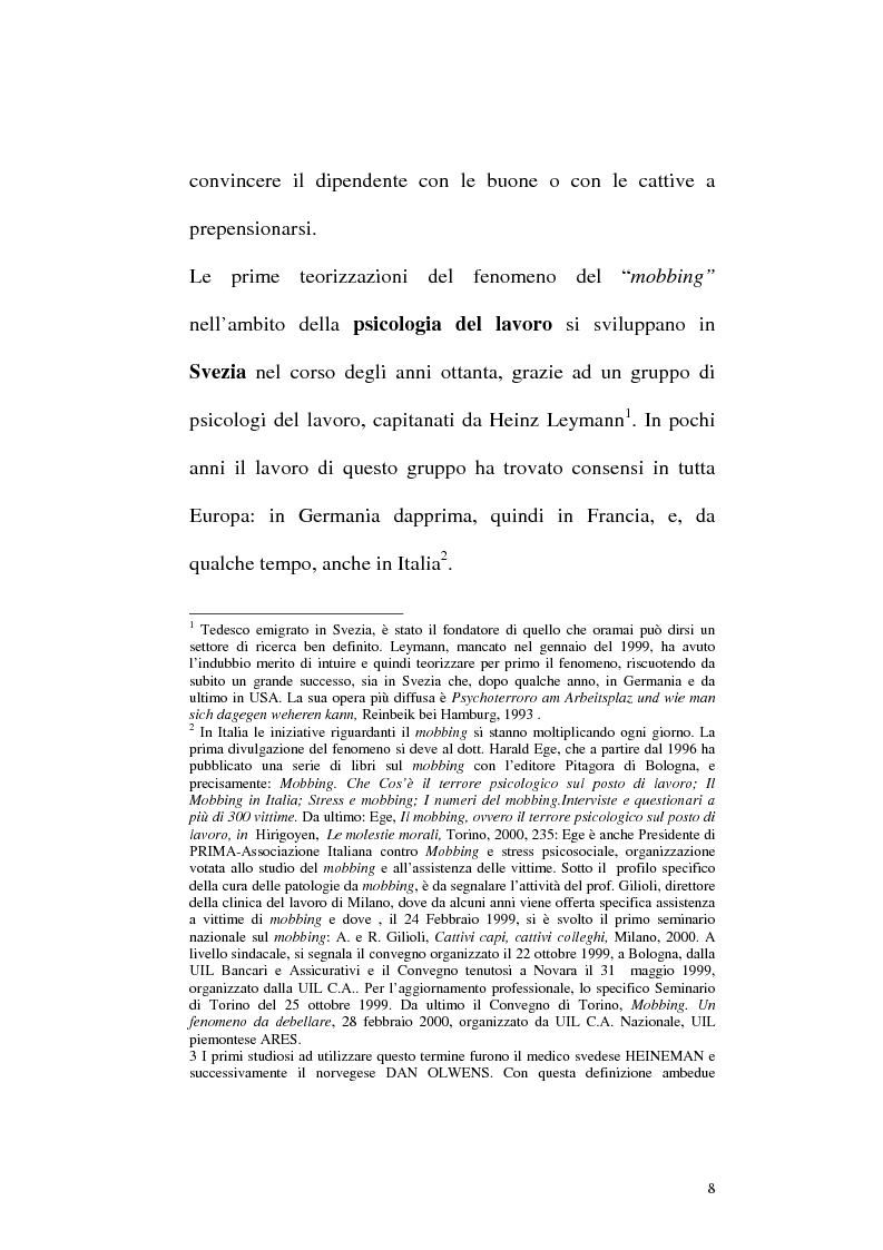 Anteprima della tesi: Il mobbing: concetto e fenomenologia giuridica, Pagina 8