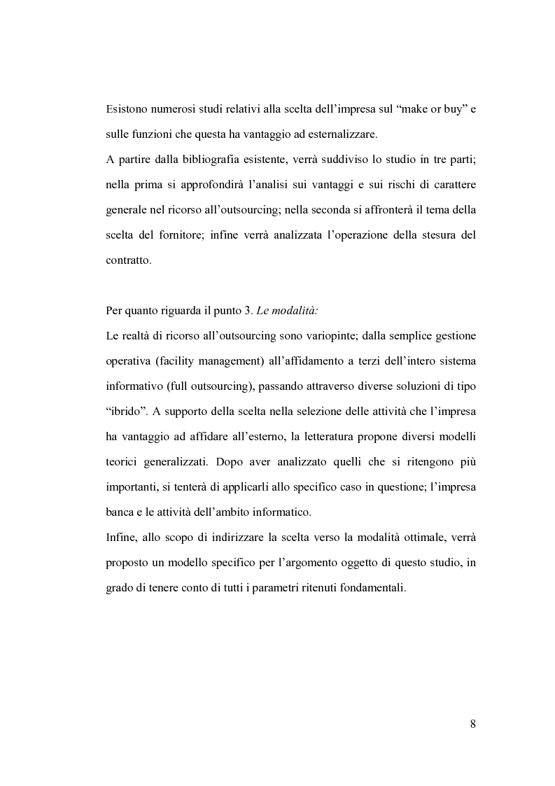 Anteprima della tesi: La banca e l’outsourcing dei sistemi informativi, Pagina 3