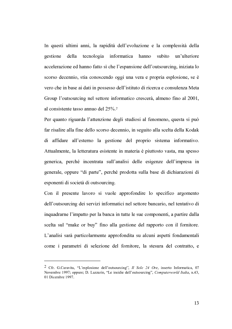 Anteprima della tesi: La banca e l’outsourcing dei sistemi informativi, Pagina 8