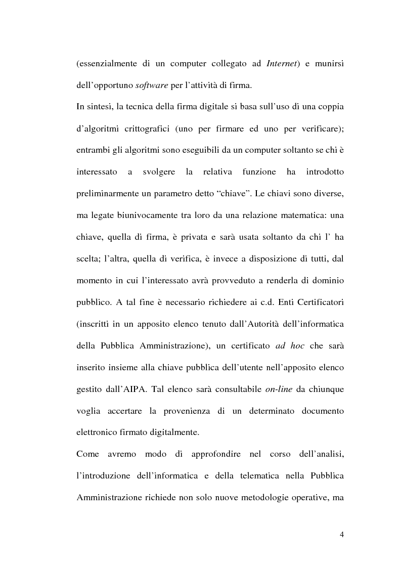 Anteprima della tesi: La firma digitale nella Pubblica Amministrazione. L'esperienza pratica dell'Ussl 9 di Treviso, Pagina 4